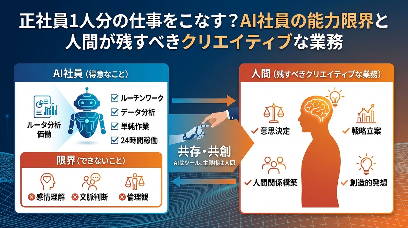 正社員1人分の仕事をこなす？AI社員の能力限界と人間が残すべきクリエイティブな業務