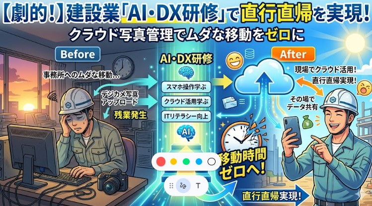 【導入事例】現場から直行直帰！建設業の「AI・DX研修」で写真管理をクラウド化し、ムダな移動をゼロに