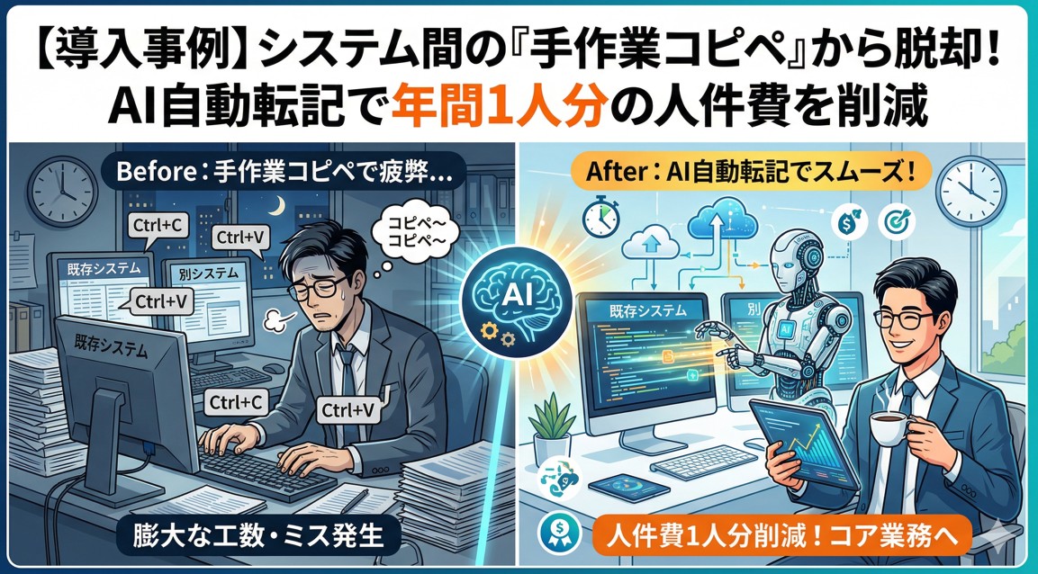 【導入事例】システム間の「手作業コピペ」から脱却！AI自動転記で年間1人分の人件費を削減